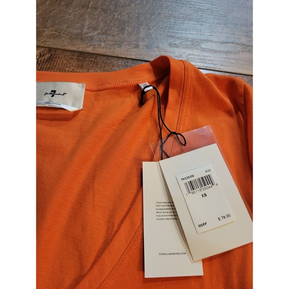7 For All Mankind Cotton Easy V-Neck Tee in Koi Women’s Size XS NWT Orange 🍊 - Picture 2 of 2